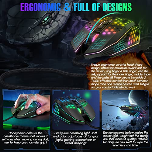 Ergonomic Gaming Mouse - USB Wired Computer Gamer Mice with 8000 DPI Adjustable/Customizable Buttons/RGB Backlit - for Windows 7/8/10/XP, Vista, Linux, PC/Mac/Laptop