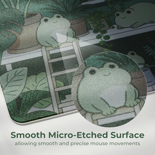 XVX Glass Mousepad Gaming, Cute Frog Hard Mouse Pads for Esports, Large Mouse Mat 410mm*310mm, Tempered Glass Mouse Pad Smooth Micro-Etched Surface with Improved Precision and Speed - color: Cute Frog
