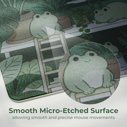 XVX Glass Mousepad Gaming, Cute Frog Hard Mouse Pads for Esports, Large Mouse Mat 410mm*310mm, Tempered Glass Mouse Pad Smooth Micro-Etched Surface with Improved Precision and Speed - color: Cute Frog