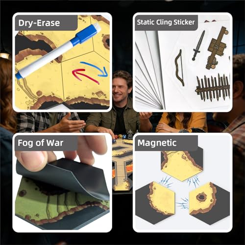 Modular Magnetic Locking DND Map Tiles for Dungeons & Dragons Game | Double-Sided | Fog of War | Dry-Erase | Static Cling Stickers - Magma-King's Domain - style: Magma-King's Domain