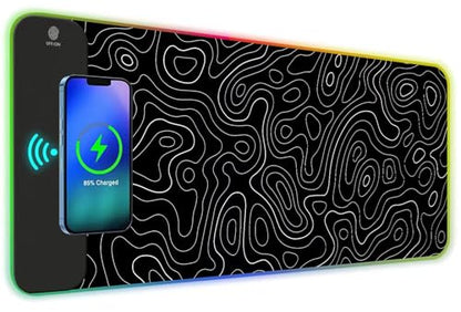 ToLuLu RGB Wireless Charging Gaming Mouse Pad, 7.5/10/15W 10 Light Modes LED Mouse Pad Computer Keyboard Mat Mousepad, 800x300x4MM Extended Large Desk Pad for Gamer, Black and White Abstract Lines - color: Black and white Abstract Lines