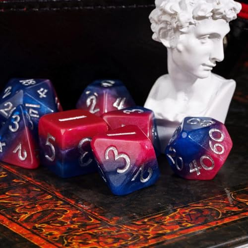 DND Dice Set 7PCS D&D Polyhedral Dice Set Blue-Red for Tabletop Game | Leather Storage Bag, DM Gift, for Dungeons and Dragons Role Playing Games - color: Blue&purple&red