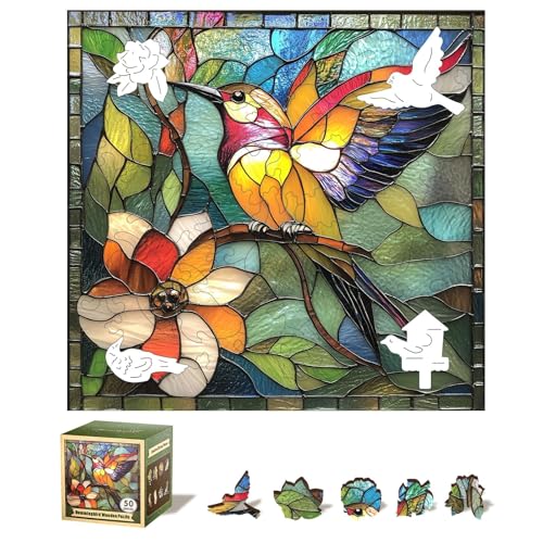 Qiuenisray Wooden Puzzle for Adults, Hummingbird Puzzle for Kid 6-12 Ages | FSC Certified Wood Jigsaw Puzzle, Unique Gifts for Family Game, 50 Pieces 5.5x5.5 in Children Gift for Boy Girl Ages 6-12 - color: Hummingbird, size: 50pcs