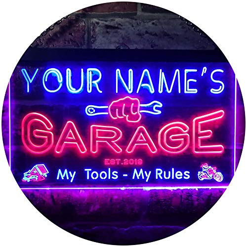 ADVPRO Personalized Your Name Est Year Theme Garage Man Cave Decor Dual Color LED Neon Sign Red & Blue 12" x 8.5" st6s32-pp1-tm-rb - color: Red & Blue, size: 12" x 8.5"