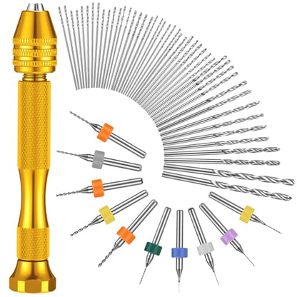Mudder 57pcs Micro Drill Bits & Pin Vise Set, 46 Pcs Hand Twist Drills and 10 Pcs Pcb Mini Cutting Bits for Resin, Beads, Polymer Clay, Craft, DIY Jewelry, Model Making Projects(Gold) - color: Gold