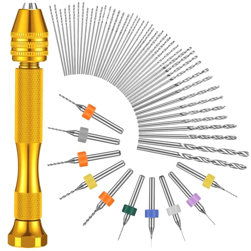 Mudder 57pcs Micro Drill Bits & Pin Vise Set, 46 Pcs Hand Twist Drills and 10 Pcs Pcb Mini Cutting Bits for Resin, Beads, Polymer Clay, Craft, DIY Jewelry, Model Making Projects(Gold) - color: Gold