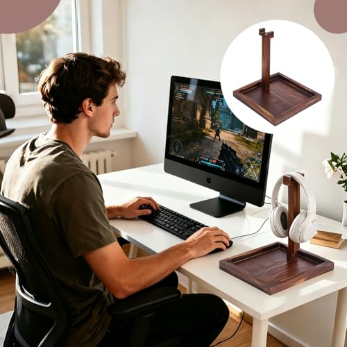 PH PandaHall Wood Headphone Holder, 10.6 inch High Headset Stand for Desk Game Controller Stand Headphone Organizer Rack for Desk Computer Cubicle Game Hardware Gifts Gaming Setup Video Gaming Room