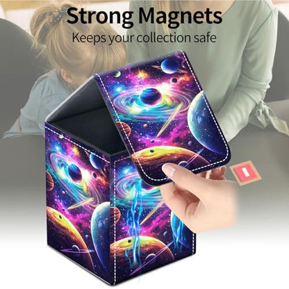 Commander Deck Box for MTG Commander Trading Cards with Magnetic Closure,Premium Leather Card Storage Box Case for MTG TCG CCG Magic Cards,Fits 100+ Single Sleeved Cards, Greatful Galaxys Planet - color: Greatful Galaxys Planet
