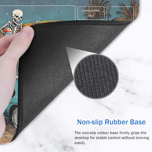 for MTG/TCG Playmat with Zones, 24 x 14 inches Trading Card Playmat with A Storage Bag and 6 Dice, Non-Lip Rubber Bottom Game Desk Mat, Skeleton Surfing with Skeleton - color: Yux-playmats-2-3A-246