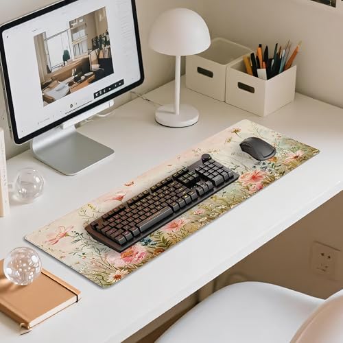31.5”x11.8”Large Gaming Mouse Pad for Desk, Mouse Mat with Seamed Edges, Waterproof Desk Pad, Non-Slip Rubber Base, Keyboard Pad Computer Mat, Big XL Mousepad-Flower Wild Grasses - color: Flower Wild Grasses