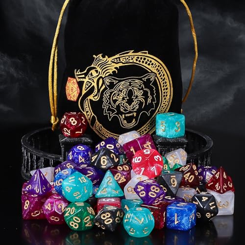 QMay DND Dice Set 10x7 (70 Pieces) Polyhedral Dice for Dungeons and Dragons D&D RPG MTG Role Playing Games with 1 Drawstring Bag - color: 10 Sets-70pcs