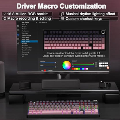 AULA F99 Pro Wireless Mechanical Keyboard with Knob,Tri-Mode BT5.0/USB-C/2.4GHz Hot Swappable Keyboard,Gasket Structure,Creamy Sound,RGB Backlit Computer Gaming Keyboards - color: Side Printed Pink