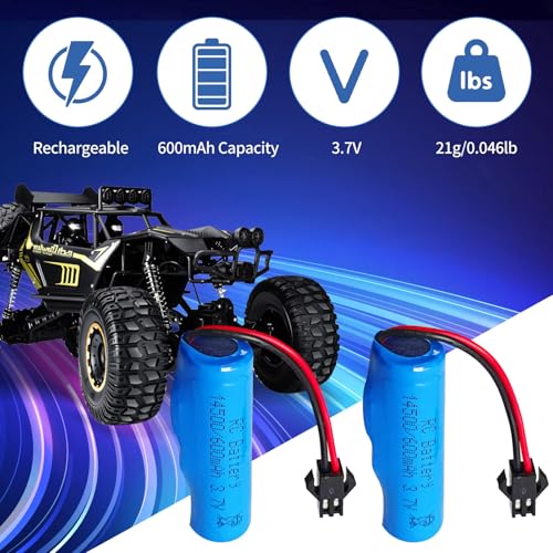 3.7V 600mAh Rechargeable Battery SM-2P Plug with USB Charge Cable Compatible with Various Remote Control Cars,RC Trucks, Stunts,RC Boat.Tumbling Amphibious RC Car, DE40 DE50 DE55(2 Pack)