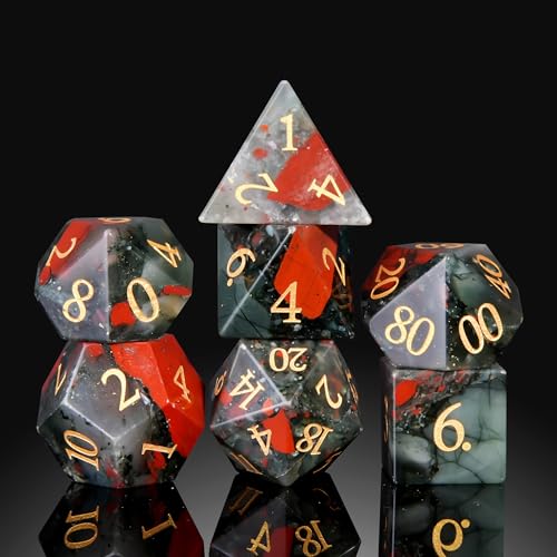 Blood Stone Crystal DND Dice Set 7 PCS Gemstone Suitable for Dungeons and Dragons for Polyhedral Dice for D & DRPG Games (Blood Stone) - color: Blood Stone