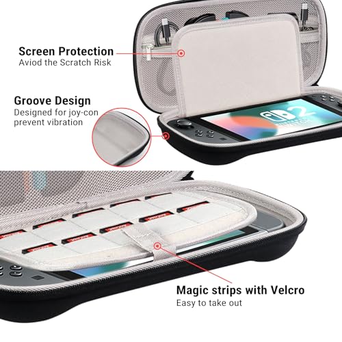 Carrying Case for Nintendo Switch 2, Protective Hard Shell with Games Cartridges, Shockproof Travel Bag Pouch for Console & Accessories Organizer