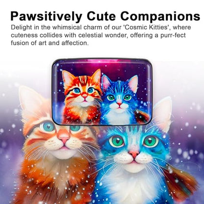Credit Card Holder Small RFID Blocking Wallet Business Metal Slim Mini Aluminum Hard Case for Women Men - color: Colorful Cute Cats
