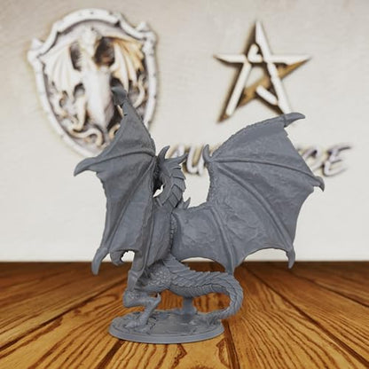 Tabletop Unpainted Miniatures for TTRPG - 28mm Scale Fantasy Winged Drake Minis Figurine for Dungeon Masters & Miniature Game, RPG Accessory Figure - 6.2cm Flimtrax Dragon Mini (AS429)