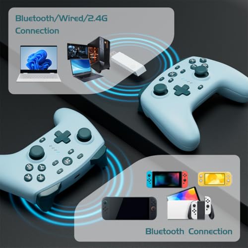 Wireless Switch Controller for Switch/Switch 2/OLED/Lite/PC, 2 Pack Switch Pro Controllers with 2.4G Dongle, Hall Effect Joysticks & Triggers, Dual Rumble, Turbo & 2 Macro Back Buttons(Blue+Lake Blue) - color: Blue+Lake Blue