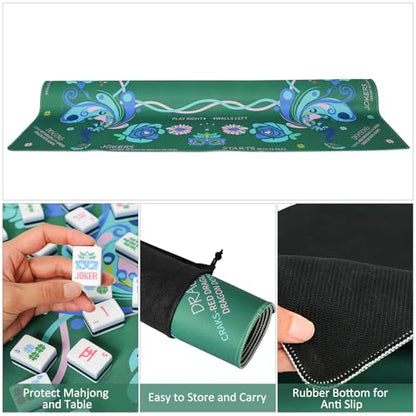 Jongyance Printed American Learning Mahjong Mat (33”x33”) with Black Carrying Bag, Anti-Slip, Noise-Reducing, Mahjong Table Mat for Mah-jongg, Poker, Board Games, Dominoes - color: Dark Green