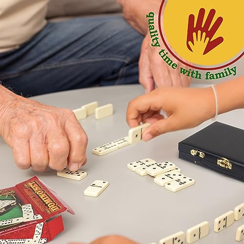 Double Six Domino Set in Wooden Box - Premium 28-Piece Classic Table Tiles Educational Game for Adults and Kids – Travel Friendly - Board Games for Boys and Girls- Ideal for Game Night and Gifting