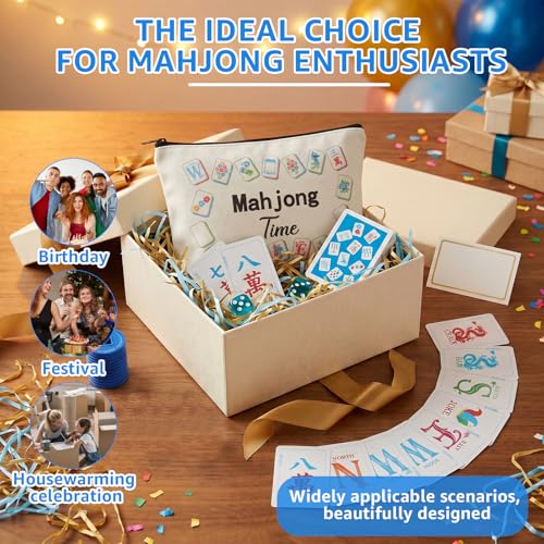 160 Pcs Mahjong Playing Cards Set American Style 3.4" x 2.2" Large Print with Storage Bag, 4 Dices, 100 Poker Chips Indicator Portable Mahjong Tiles Beginners Adults Gift for Travel Home Table