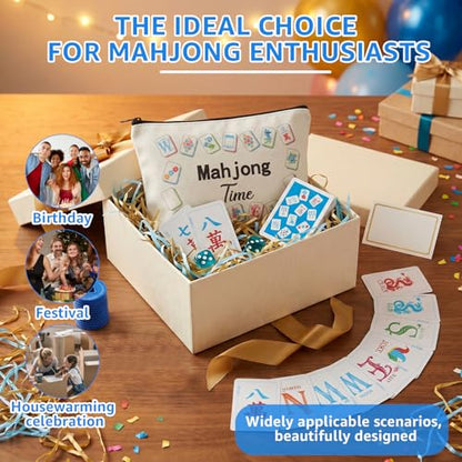 160 Pcs Mahjong Playing Cards Set American Style 3.4" x 2.2" Large Print with Storage Bag, 4 Dices, 100 Poker Chips Indicator Portable Mahjong Tiles Beginners Adults Gift for Travel Home Table