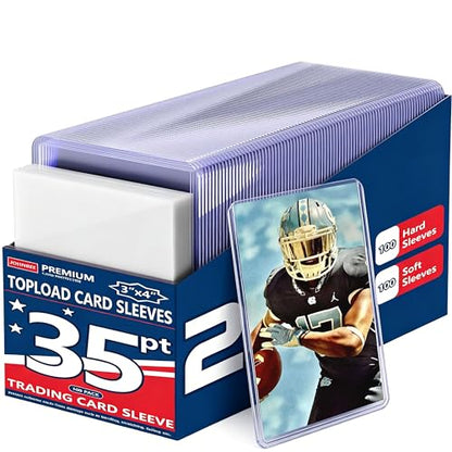 Card Sleeves - 3"x4" Rigid Toploaders for Cards, Hard Plastic Card Protectors, Premium Trading Card Sleeves Fit for Sports Cards & All Standard Trading Cards (100HardSleeves+100SoftSleeves) - size: 100 Soft Sleeves + 100 Hard Sleeves