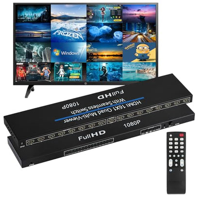 HDMI Quad MultiViewer 16x1, Seamless Switcher 16 in 1 Out with IR Remote Control, Support 1080p and 8 Viewing Modes - size: 16x1 HDMI Multiviewer Switch