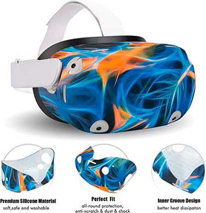 Compatible with Oculus Quest 2 Accessories, Silicone Face Cover, VR Shell Cover,Touch Controller Grip Cover,Protective Lens Cover,Disposable Eye Cover (Aurora) - color: Aurora