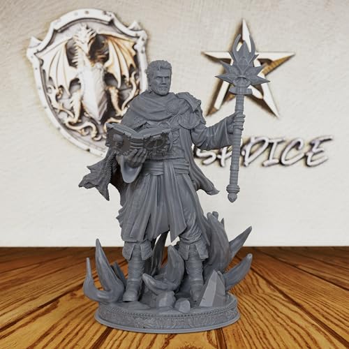 AUSPDICE Unpainted TTRPG 28mm DND Miniature Figure Wizard Loremaster AS260 | Human Fantasy Spellcaster with Arcane Staff and Spellbook for Dungeons and Dragons, Tabletop RPG Games and Dungeon Masters