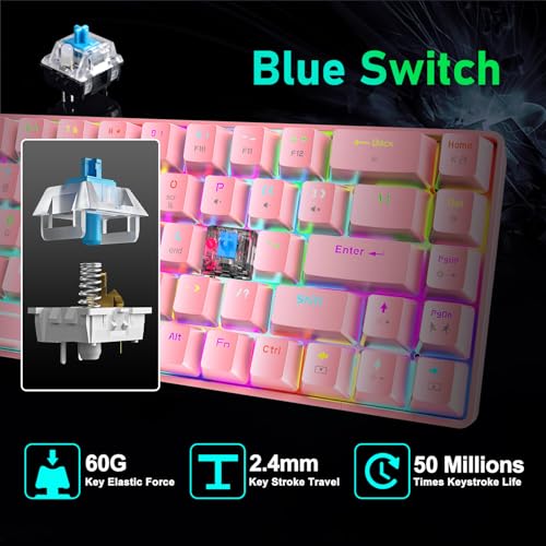 60% Mechanical Gaming Keyboard Mini 68 Keys Anti-Ghosting Wired RGB 18 Backlit Effects,Lightweight Gaming Mosue DPI Adjustable Honeycomb Optical,113 PBT Pudding Keycaps for PC Gamers(White)