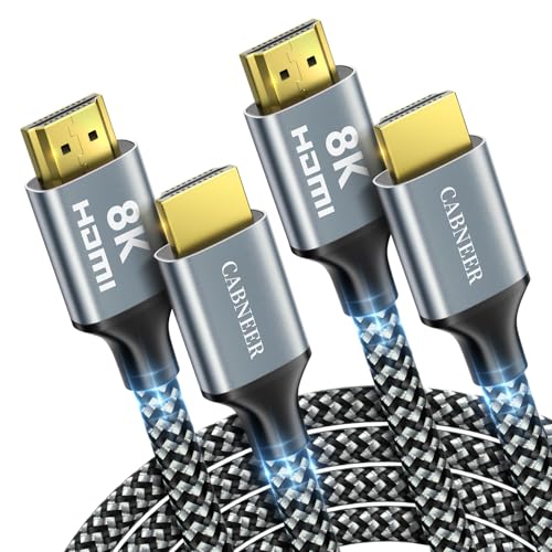 8K HDMI Cable 15 ft 2Pack, 48Gbps High Speed HDMI 2.1 Cable, Braided HDMI Cable 2.1 8K 60Hz 4K 120Hz Support for HDR eARC HDCP 2.2/2.3, HDMI Cord Compatible with HDTV, Laptop, Monitor, PC - size: 15FT
