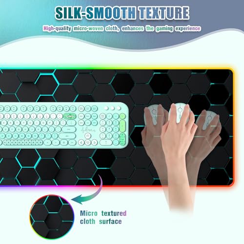 RGB Mousepad Led Mouse Pad Desk Mat I 31.5 x 11.8 Inch Large Mouse Pad I XL Oversized Big Mouse mat 14 Led Light Modes I Anti-Slip Rubber Base Waterproof Keyboard Pad for PC Gaming I Black Honeycomb - color: Black Honeycomb