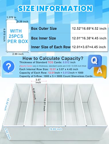 4-PACK 5 Row Trading Card Storage Box for 5000ct TCG / 3000ct Sports Cards | 4-Flap Structure Bulk Card Storage Box, Fit Sleeved / Toploaders / Magnetic Holders, Cardboard Storage Box With Divider