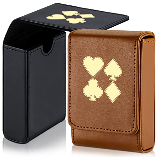 2 Pieces Single Deck PU Leather Playing Card Case Holder Black Brown Deck Holder Playing Card Holders for Adults Box Protector Poker Case Fits Poker and Bridge Size for 3.54x 2.36 Inch Gard
