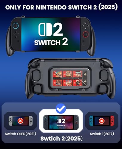 EXTREMECOOL Enhanced Switch 2 Grip - Ergonomic Hard Shell with 6 Game Slots & Front Cover | Handheld Mode Only | NOT Dockable | Lightweight & Travel-Ready Protective Shell (Black) - size: L-Full Size