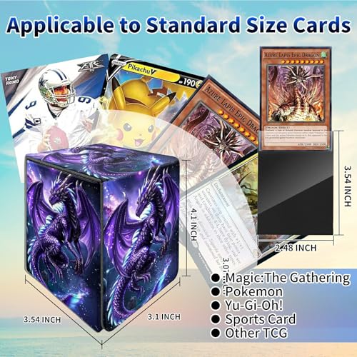 Purple Dragon Card Deck Box, MTG Commander Deck Box Card Deck Case for Trading Cards, 100+ Sleeved Cards with PU Leather Magnetic Card Storage Box for TCG CCG Magic Cards - color: Card Deck Box-587