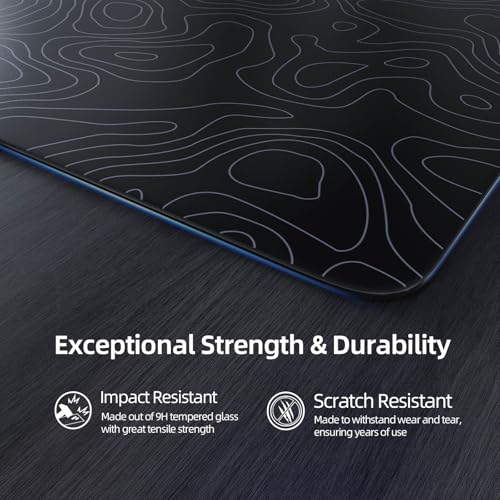 ATTACK SHARK CM05 Glass Gaming Mouse Pad,17.7x15.7 in Large Mouse Mat,Non Slip 9H Hard Mousepads,Nano-Textured Glass Surface with Improved Precision and Speed for FPS/MOBA - Black Contour - color: Black Contour