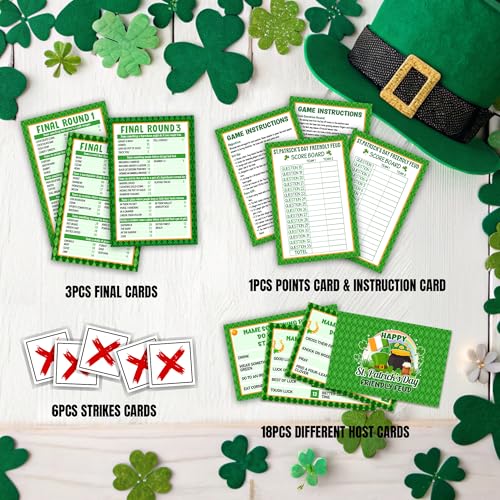 St. Patrick's Day Friendly Feud Game, Saint Patrick's Board Game for Adults Family Friends, St. Patrick's Day Trivia Feud Quiz, Spring Party Supplies & Favors -16 - color: Green