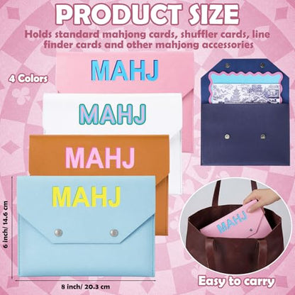 Leather Mahjong Card Holder Clutch Card Pouch Mahjong Accessory 8x6inch Protective Cover Case with Secure Closure Ideal Gift for Lover Playing Game Night(4 Pcs,Pink,Blue,Yellow,White) - color: Pink,blue,yellow,white