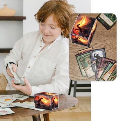Strong Magnet for TCG MTG Commander Deck Box Playing Card Case Magic Deck Box Creative Pattern Trading Card Storage Box for Collectible Games, Golden Fire Dragon - color: Golden Fire Dragon
