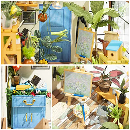 Rolife Greenhouse DIY Miniature Dollhouse Kit Creative Gift for Adults | 1:18 Scale Cathy's Flower House with LED Light, Wooden 3D Puzzle Model Kit, Diorama Craft Set for Home Decor Display