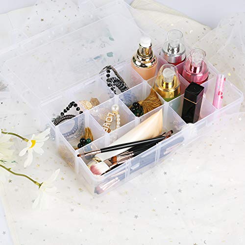 Umirokin 2 Pack 15 Grids Clear Plastic Organizer Box with Adjustable Dividers, Craft Storage Containers for Jewelry, Beads, Screws, Tackle Box, Washi Tapes, Small Parts Organizer for Arts and Crafts - size: 15 Girds 2 Packs