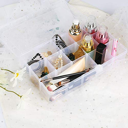 Umirokin 2 Pack 15 Grids Clear Plastic Organizer Box with Adjustable Dividers, Craft Storage Containers for Jewelry, Beads, Screws, Tackle Box, Washi Tapes, Small Parts Organizer for Arts and Crafts - size: 15 Girds 2 Packs