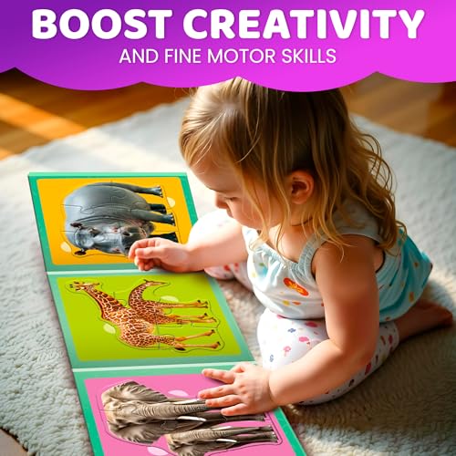 QUOKKA Step Up Magnetic Puzzles for Toddlers 1-3, Safari Animals Puzzle Set in One Book, Travel Games for Kids 3-5, Screen Free Toy for Toddlers and Preschoolers - color: Safari1