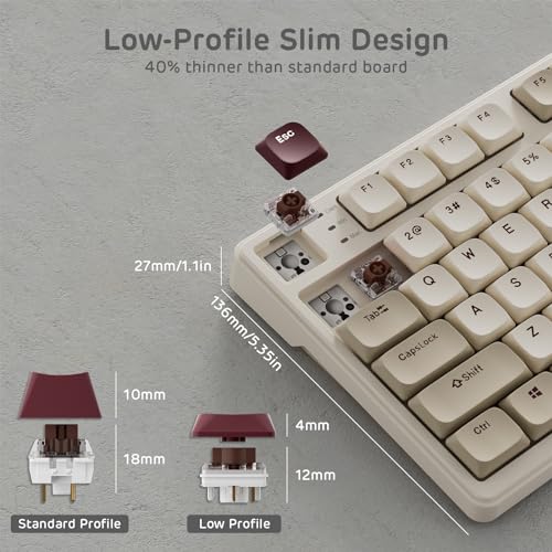 RK ROYAL KLUDGE N80 Low Profile Mechanical Keyboard w/Smart Display Screen & Knob, 75% Top Mount 3-Modes Wireless Mechanical Keyboard, Software Support, Massive Battery, 80 Keys, Tactile Brown Switch - color: Dune Red, size: Low profile Brown Switch