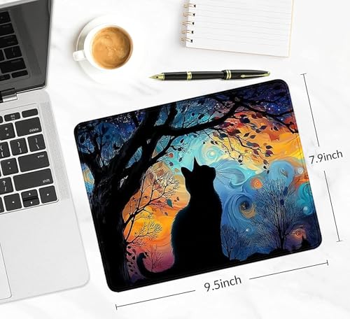 Colorful Galaxy Tree Mouse Pad, Black Cat Gaming Anti Slip Laptop Mouse Pad | High Density Smooth Surface, Anti Slip Rubber Bottom Stable And Not Displaced, Exquisite Lock Edge Wear-Resistant And Durable - color: Black Cat