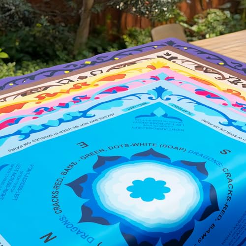 Neoprene Mahjong Mat with Rules, 33 x 33 in, Non-Slip, Blue | Noise-reducing table mat with carrying bag and 3 dice; for cards, poker, board games, tile games and dominoes - color: 33" Blue, size: 33"