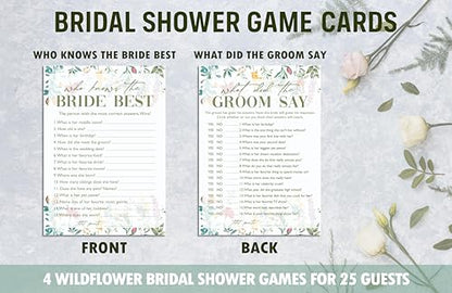 Wildflower Bridal Shower Games Set, 4 Games Includes Find The Dress, What's On Your Phone, What Did The Groom Say, Who Knows The Bride Best, 50 Double-Sided Cards, Wedding Party Supplies -01 - style: 4 Games Set-01