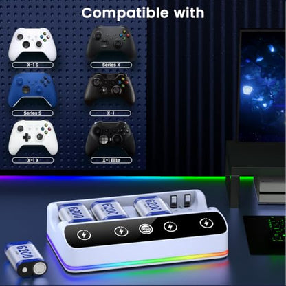 DINOSTRIKE 4X 6200mWh Battery Pack White Compatible with Xbox One/Series S/X Controller Charging Station【Extended USB C Cable】 Rechargeable Battery Pack for Xbox - size: 4-Pack White